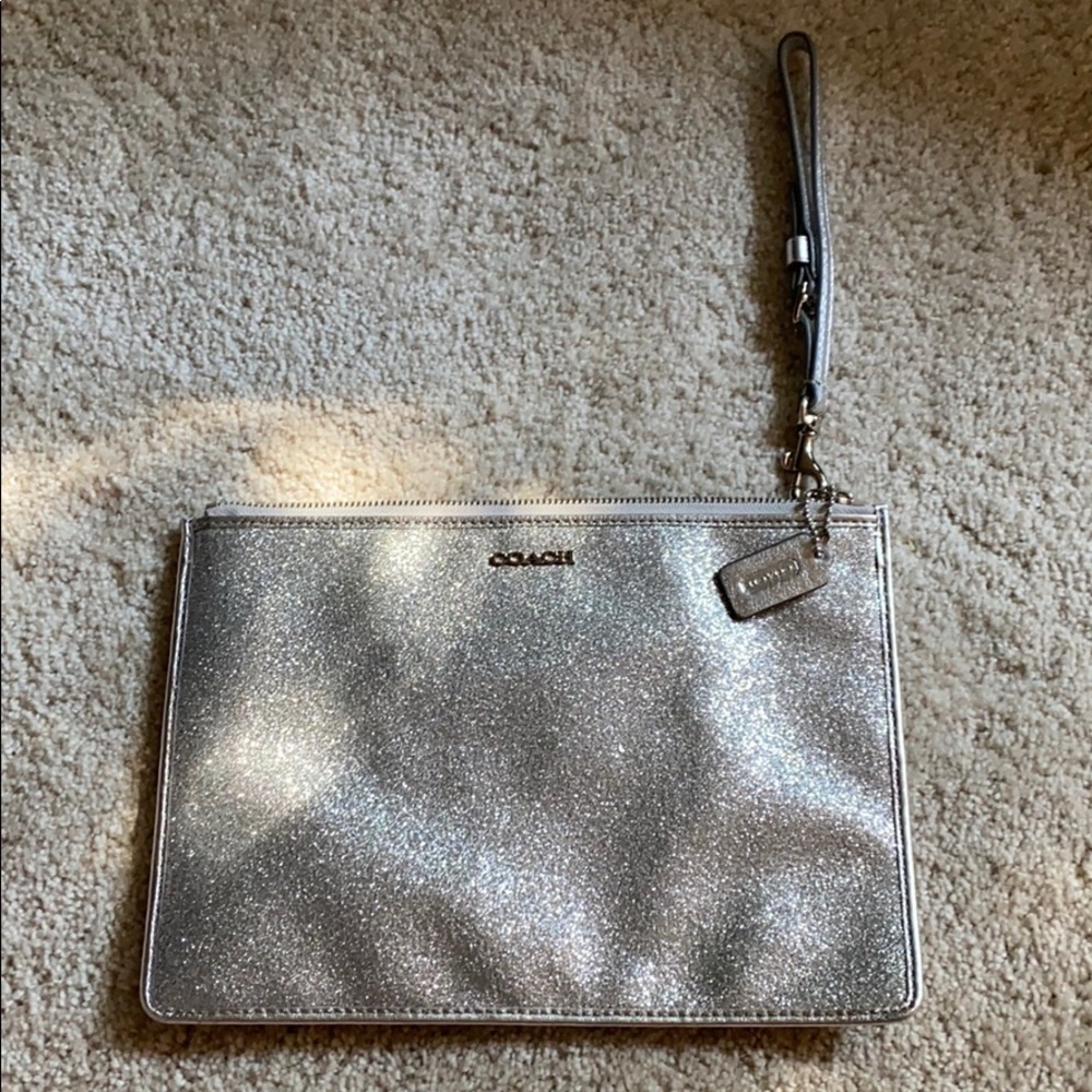 Coach Silver Sparkly Wristlet Clutch